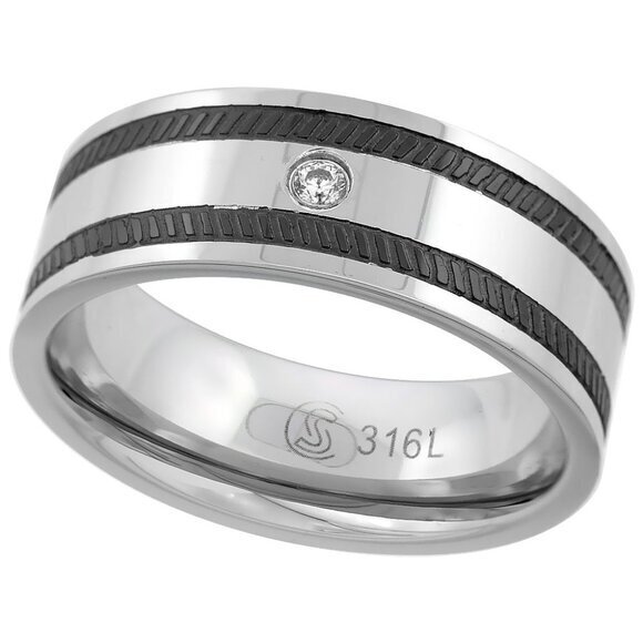 Surgical Stainless Steel 8mm Cz Wedding Band Ring